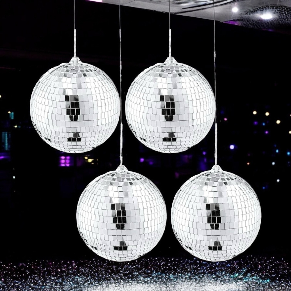 Mirror Disco Ball Set 4 Pack Silver Hanging Party DJ Light Decoration NIP